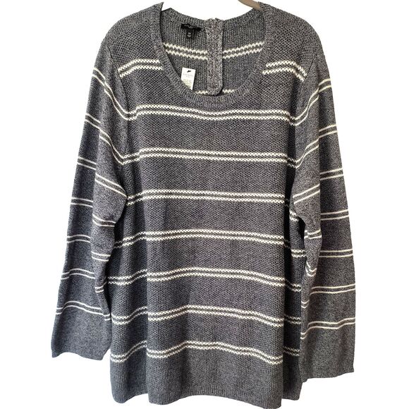 Talbots Sweater NEW 3X Gray White Striped Pullover Cotton Blend Minimal Capsule - Picture 1 of 15